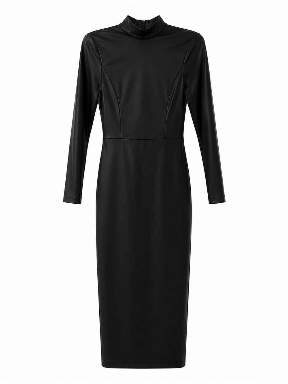 Alice + Olivia Black Long-Sleeve Faux-Leather Midi Dress